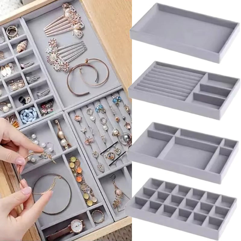 4 Pcs Stackable Velvet Jewelry Organizer Tray For Drawer