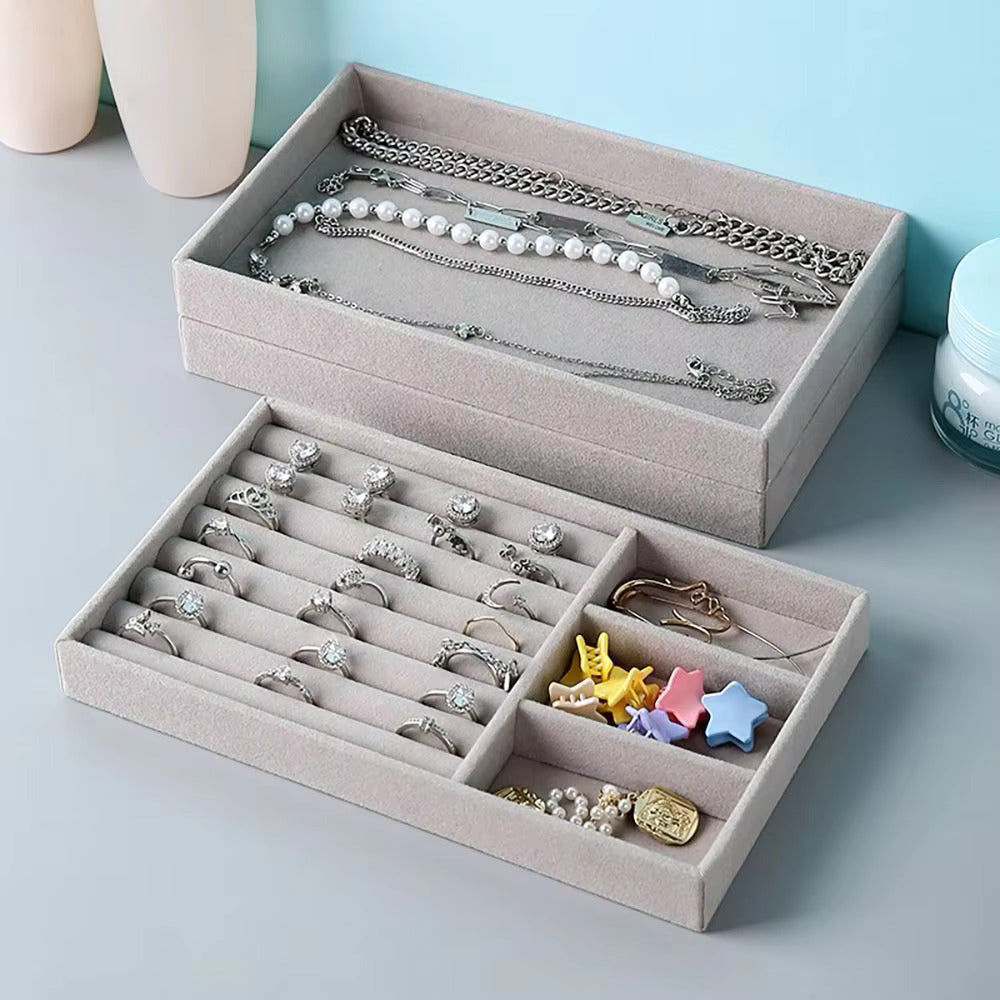 4 Pcs Stackable Velvet Jewelry Organizer Tray For Drawer