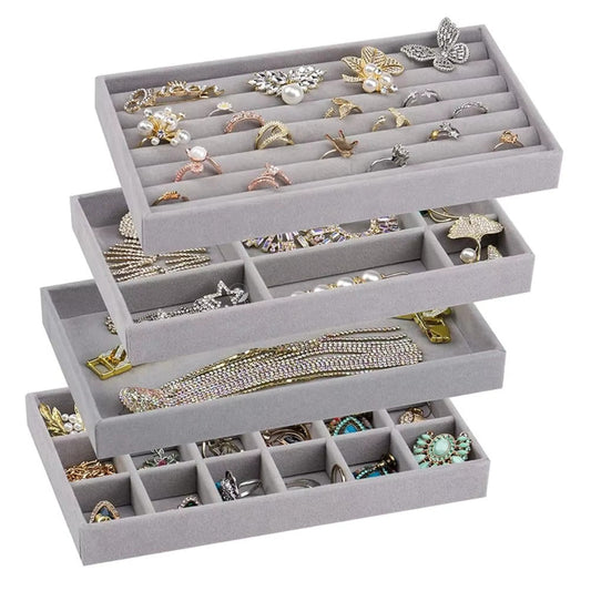 4 Pcs Stackable Velvet Jewelry Organizer Tray For Drawer