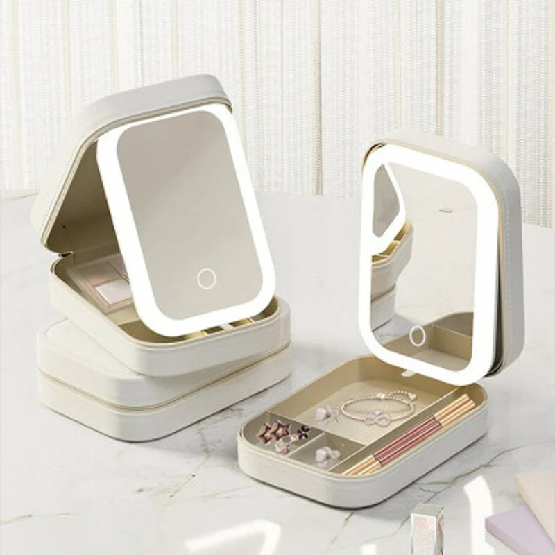 Makeup Storage Box with LED Light Mirror