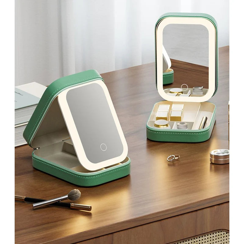 Makeup Storage Box with LED Light Mirror